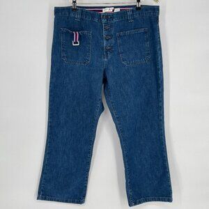 Y2K Tommy Hilfiger Signature Stripes Cropped  Button Fly Pedal Pusher Jeans 12‎